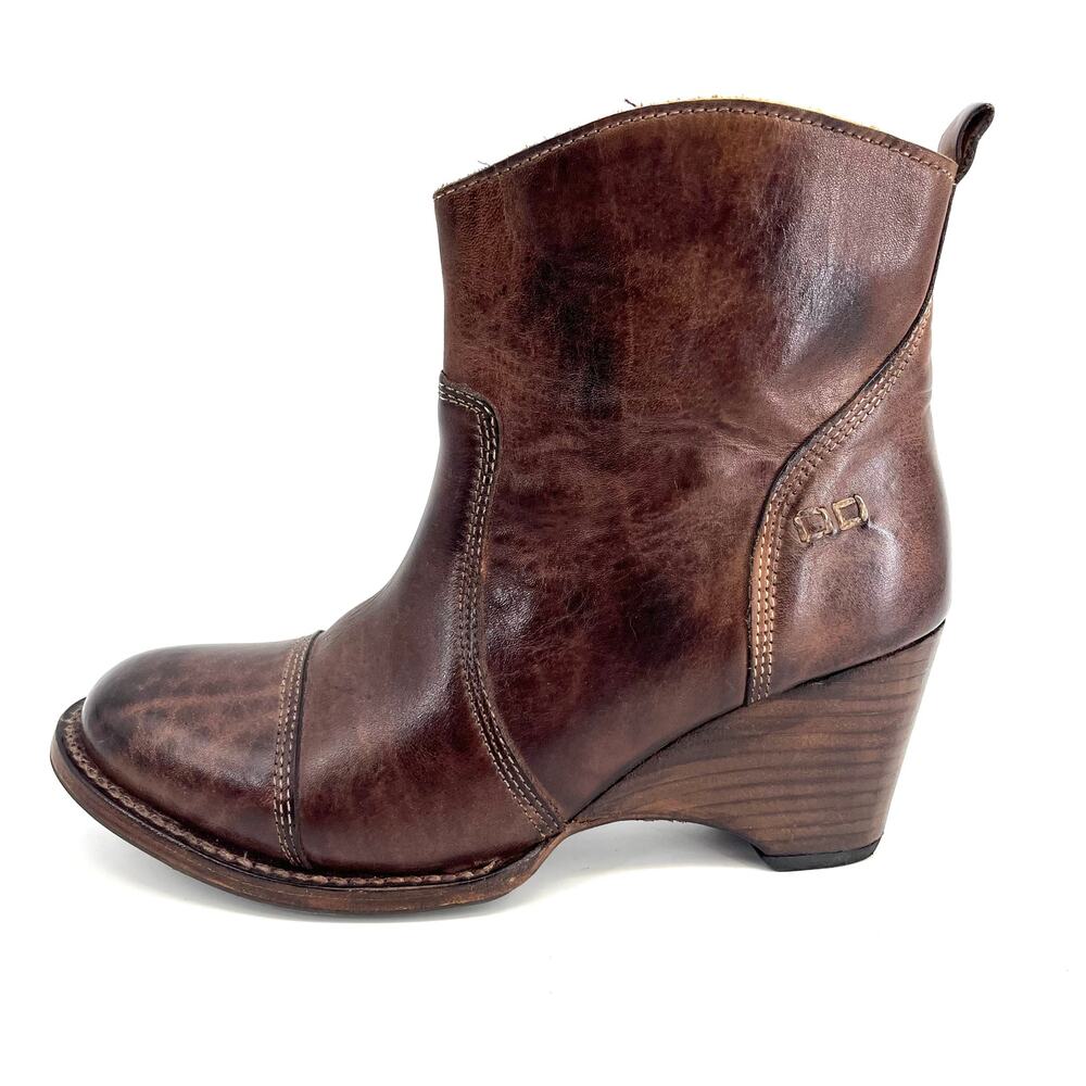 Bed‎ Stu 1318 Brown Leather Wedge Ankle Boots Side Zip US7 – Rustic & Stylish!